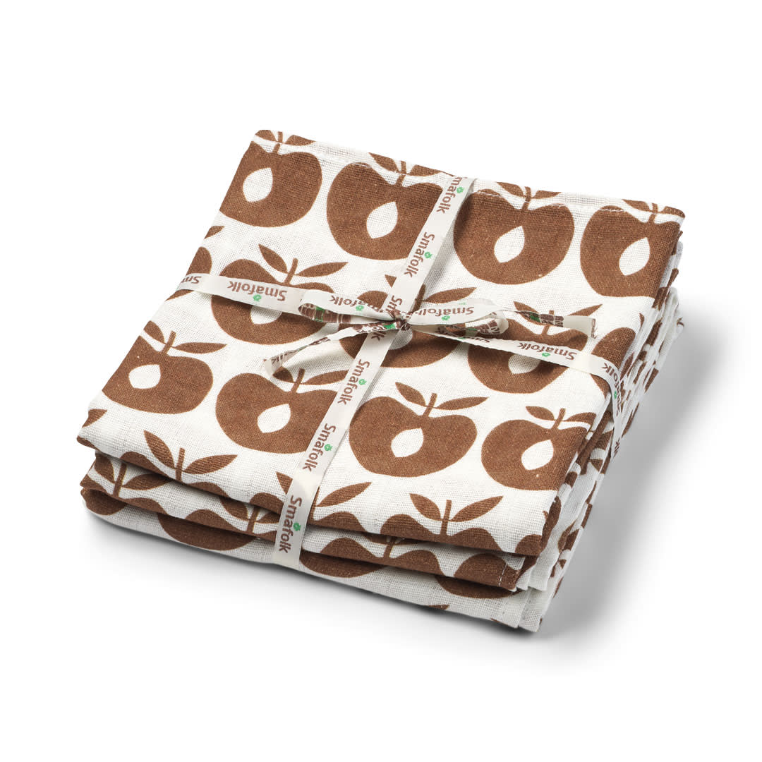 3 packs of muslin cloths with apples