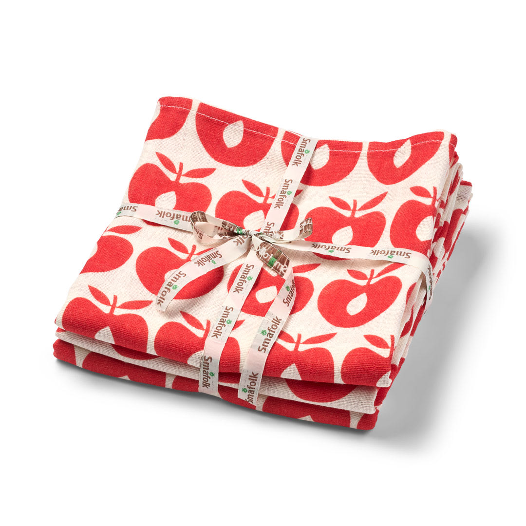 3 packs of muslin cloths with apples