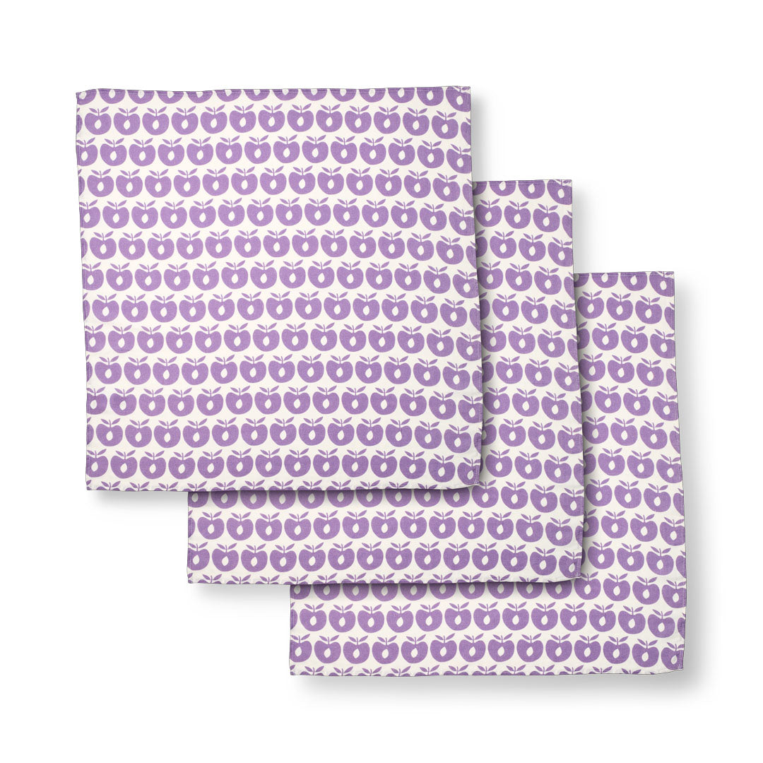 3 packs of muslin cloths with apples