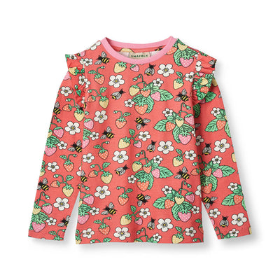 Long-sleeved top with strawberries