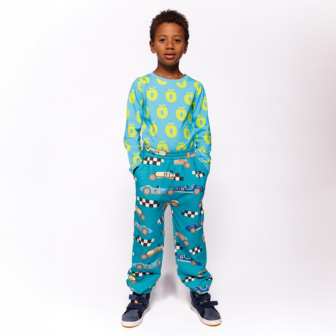 Pants with race cars