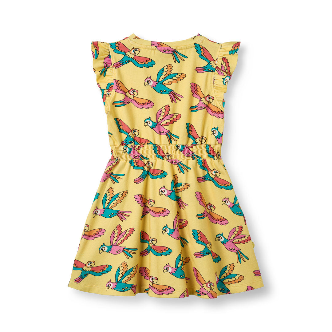 Sleeveless dress with parrots