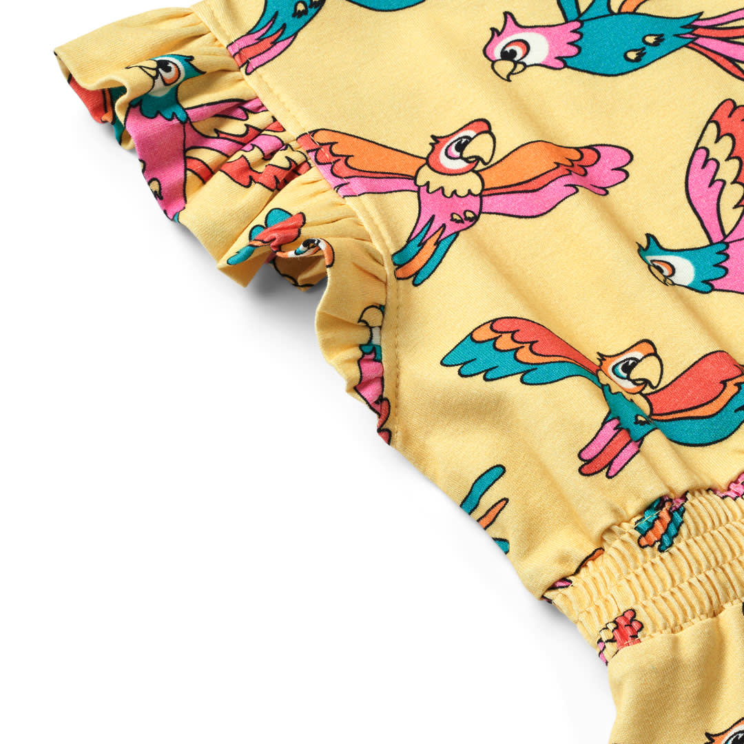 Sleeveless dress with parrots