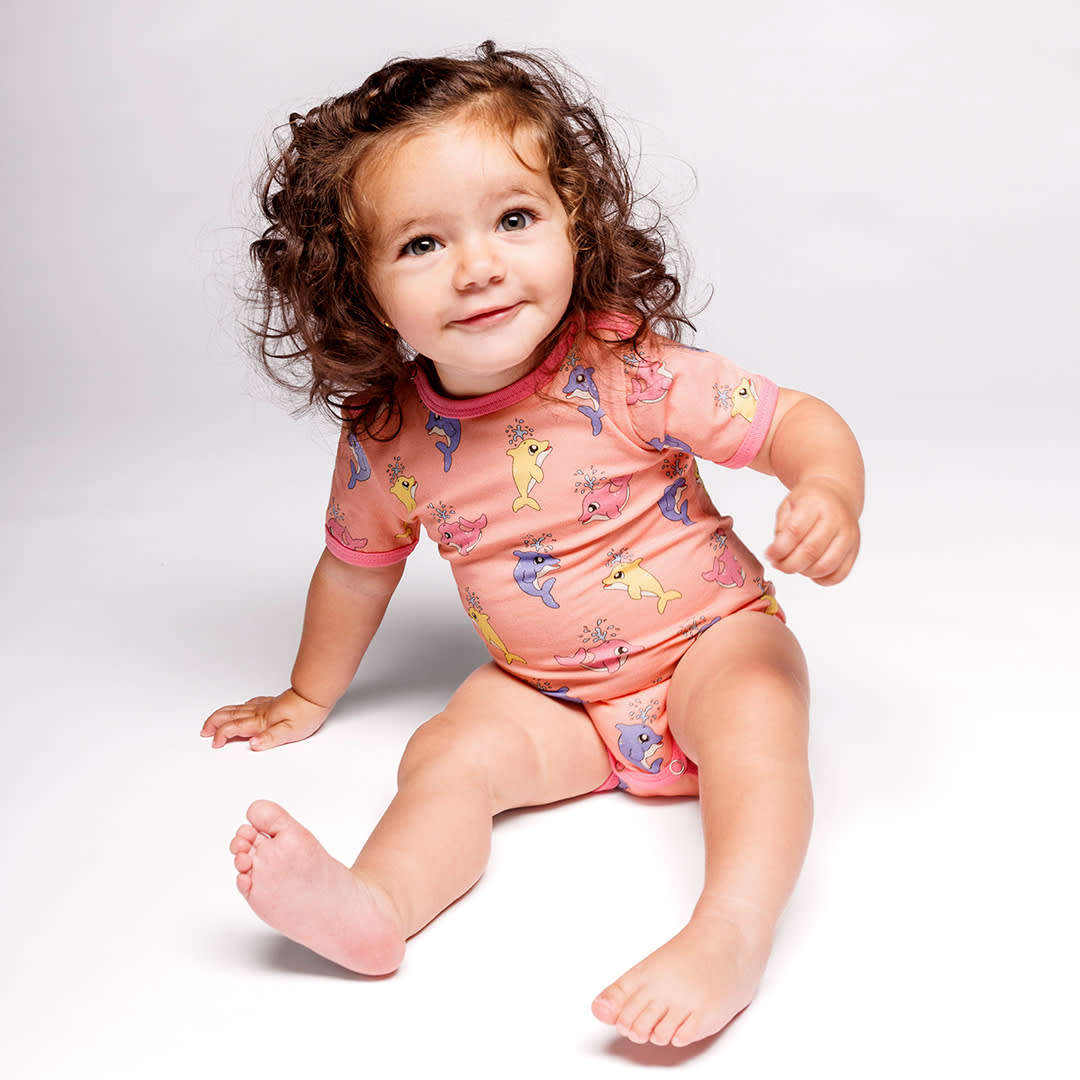 Short-sleeved baby body with baby dolphins