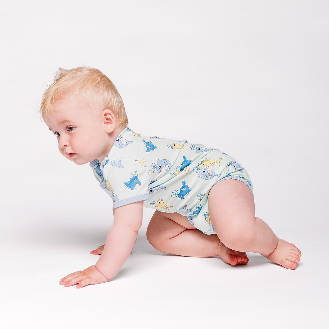 Short-sleeved baby body with baby dolphins