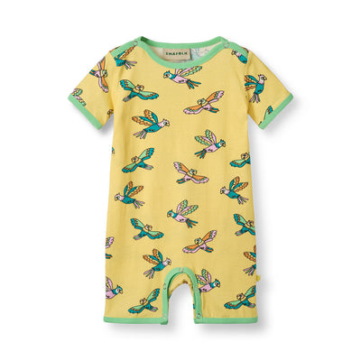 Short-sleeved baby suit with parrots