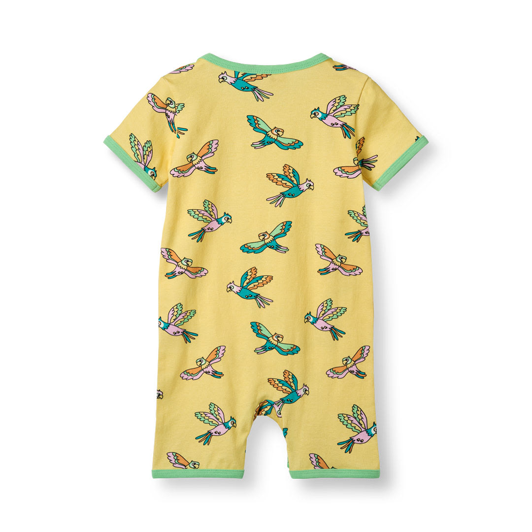 Short-sleeved baby suit with parrots