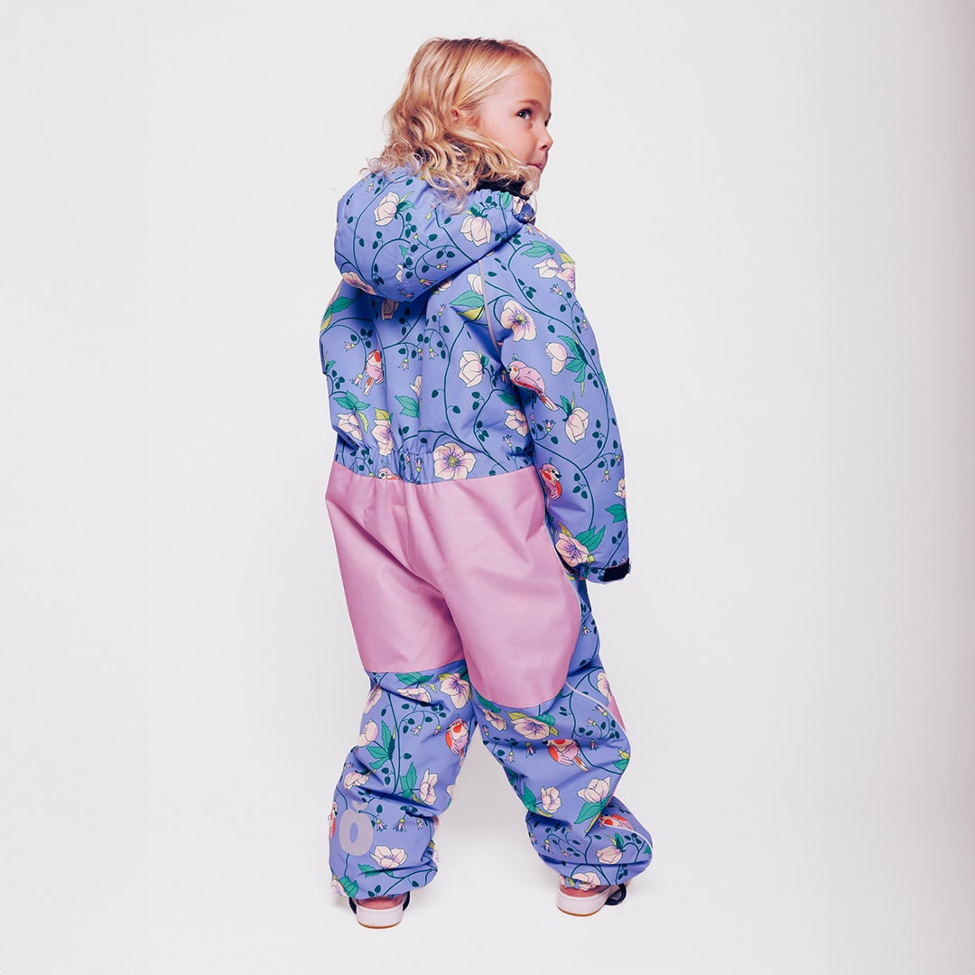 Children's snowsuit with birds and flowers