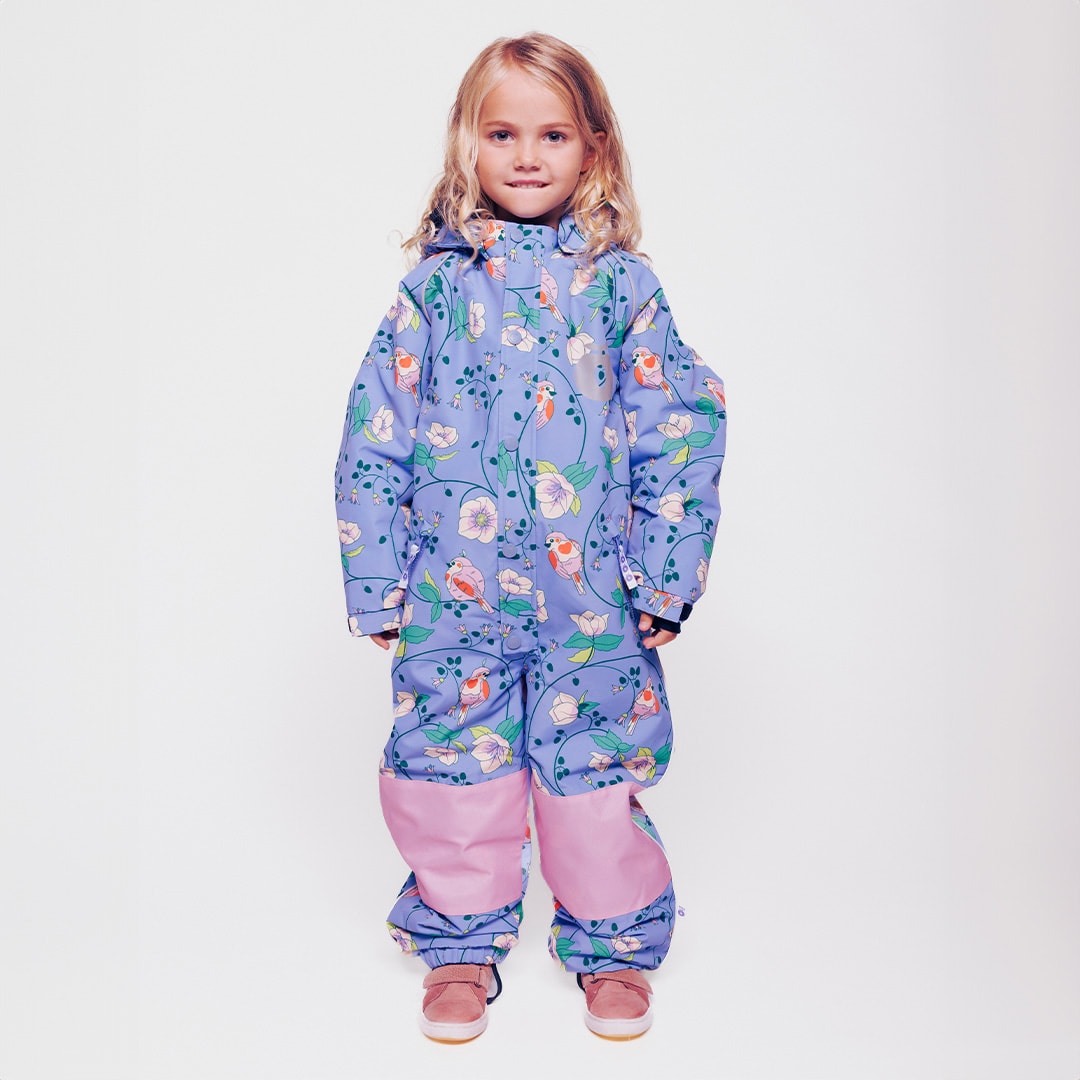 Children's snowsuit with birds and flowers