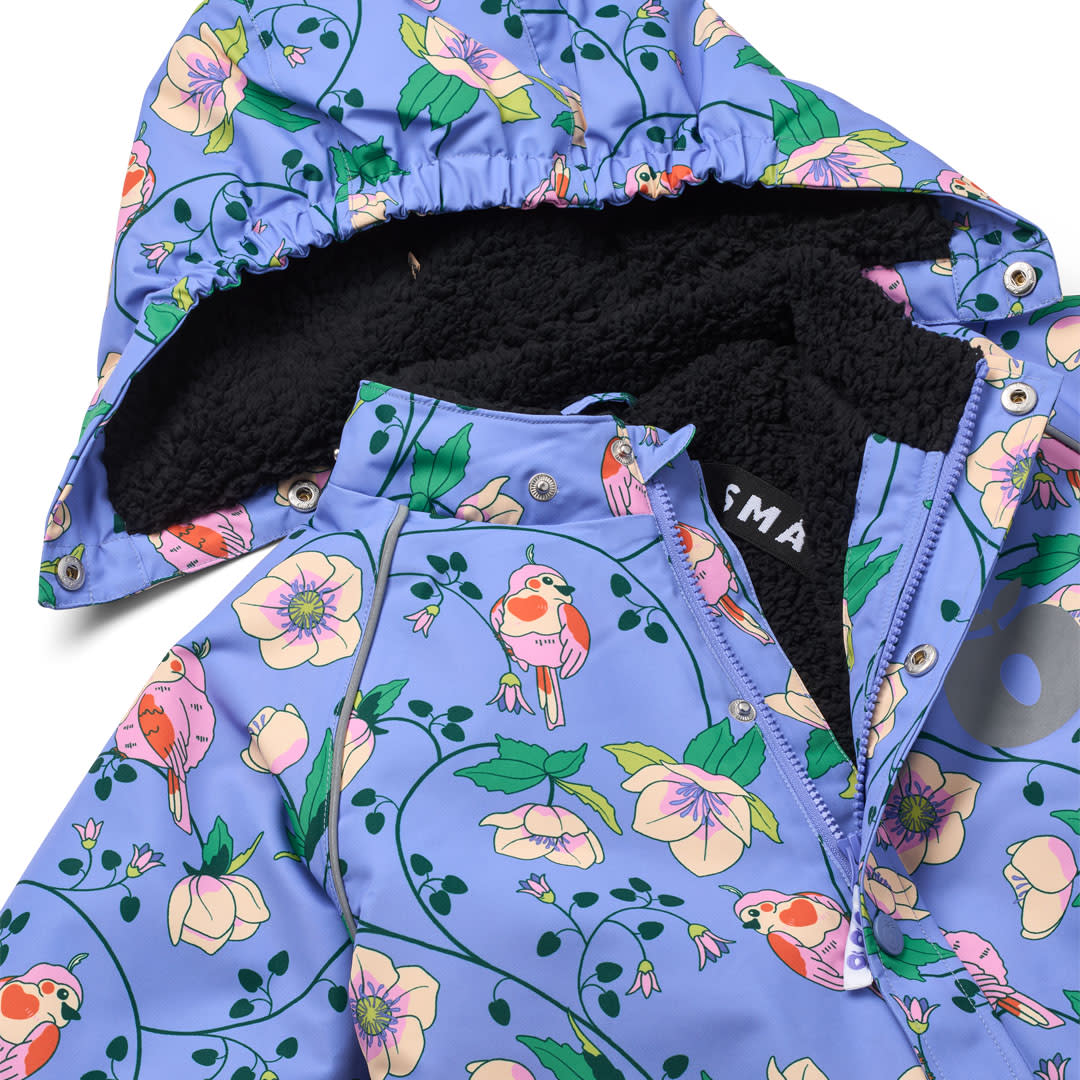 Children's snowsuit with birds and flowers