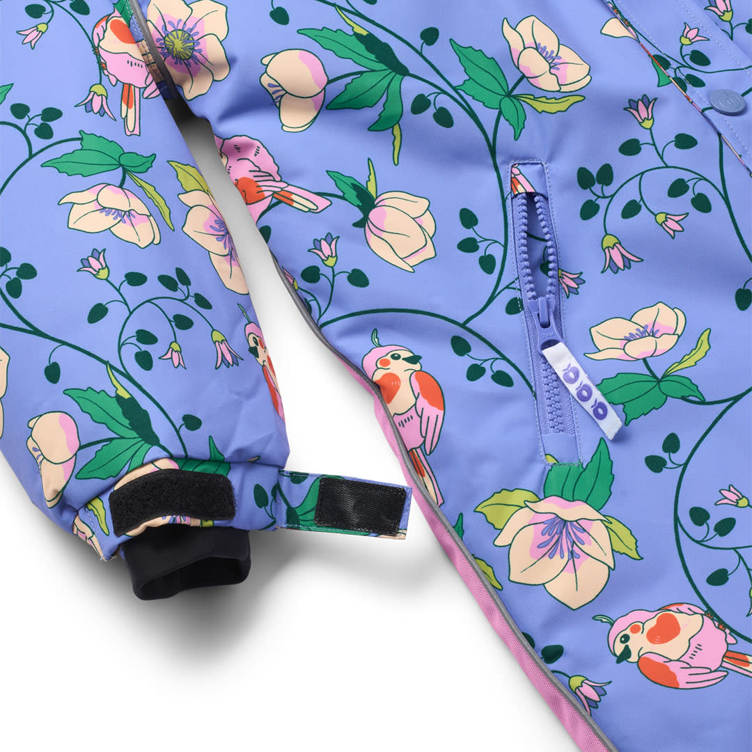 Children's snowsuit with birds and flowers
