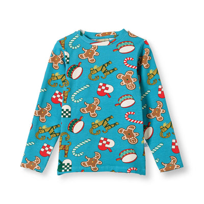 Gala long-sleeved top with Christmas decorations