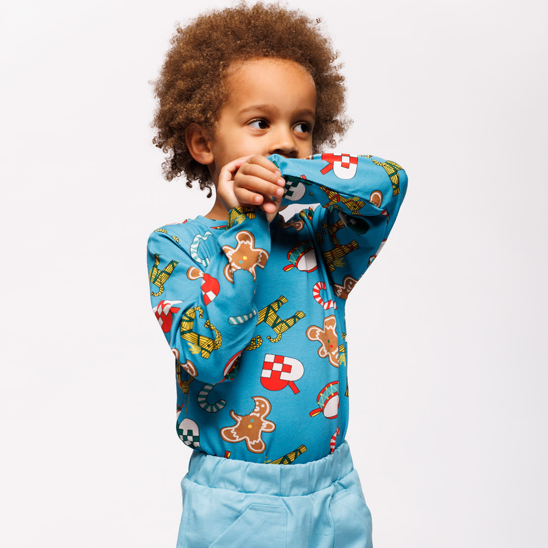 Gala long-sleeved top with Christmas decorations