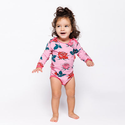 Ulm long-sleeved baby body with roses