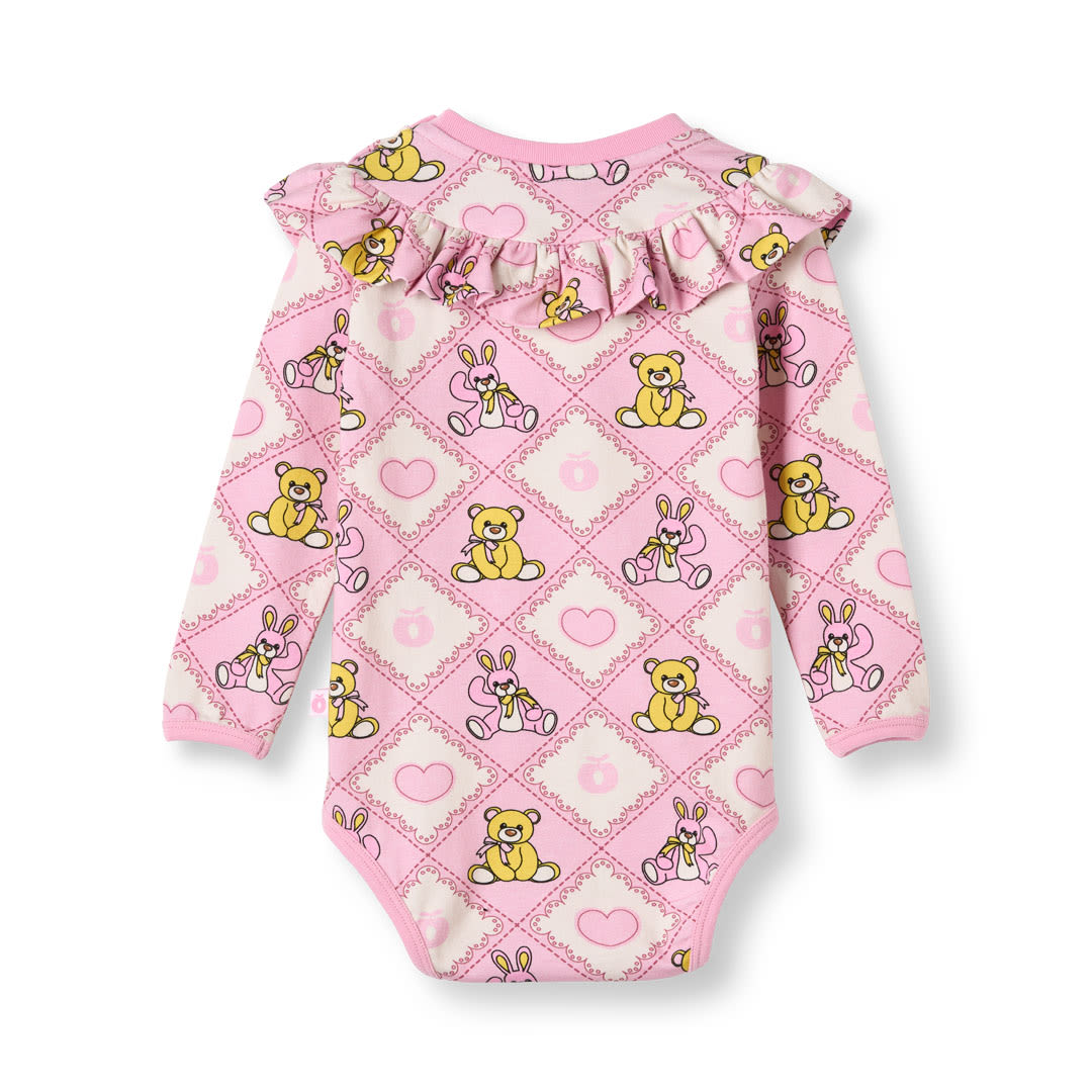 Paula Red long-sleeved baby body with teddy bears