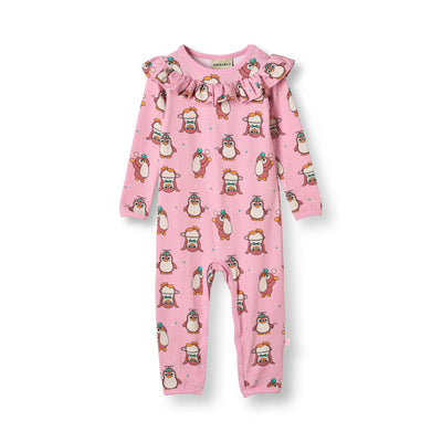 Paula Red long-sleeved baby suit with circus penguins