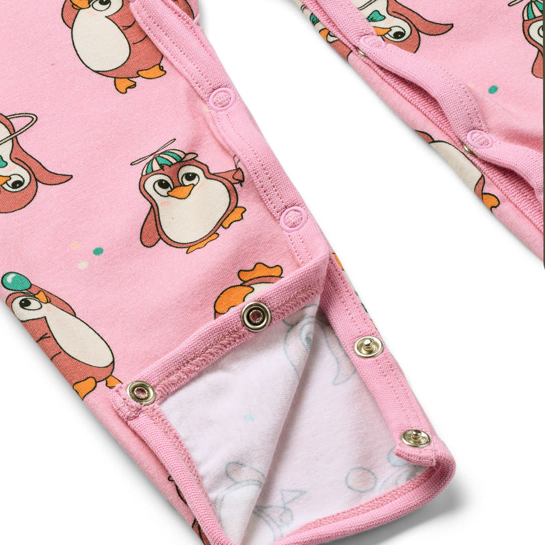 Paula Red long-sleeved baby suit with circus penguins