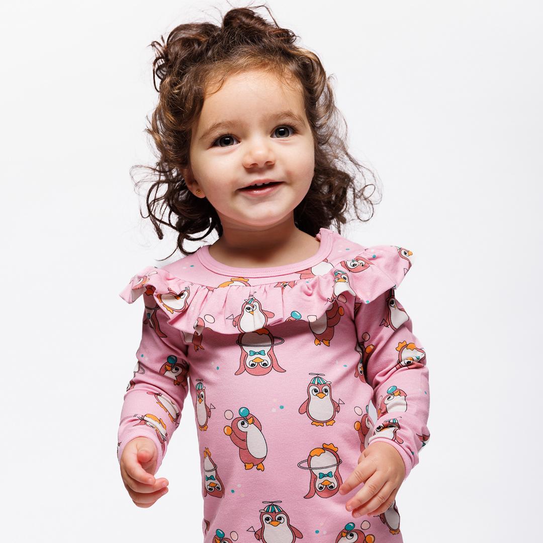 Paula Red long-sleeved baby suit with circus penguins