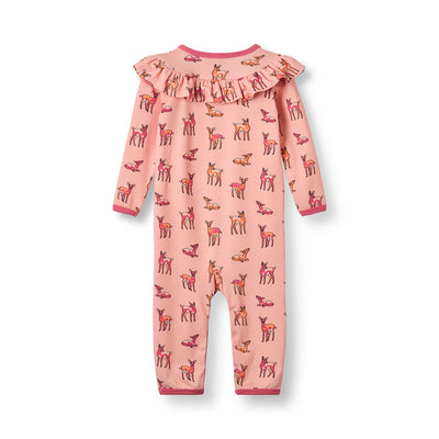 Paula Red long-sleeved baby suit with deers