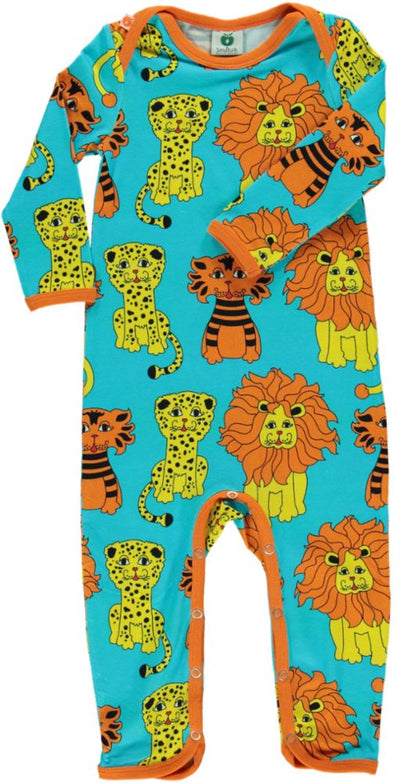 Long-sleeved baby suit with tigers, lions and leopards