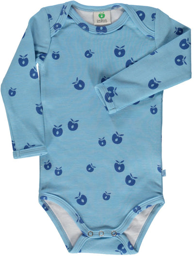 Long-sleeved baby body in wool mix with apples