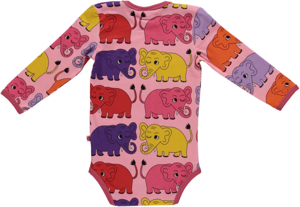Long-sleeved baby body with elephants