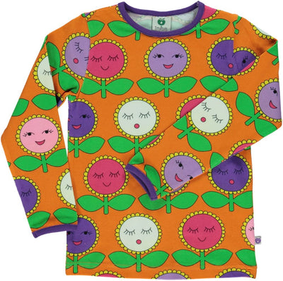 Long-sleeved blouse with happy flowers
