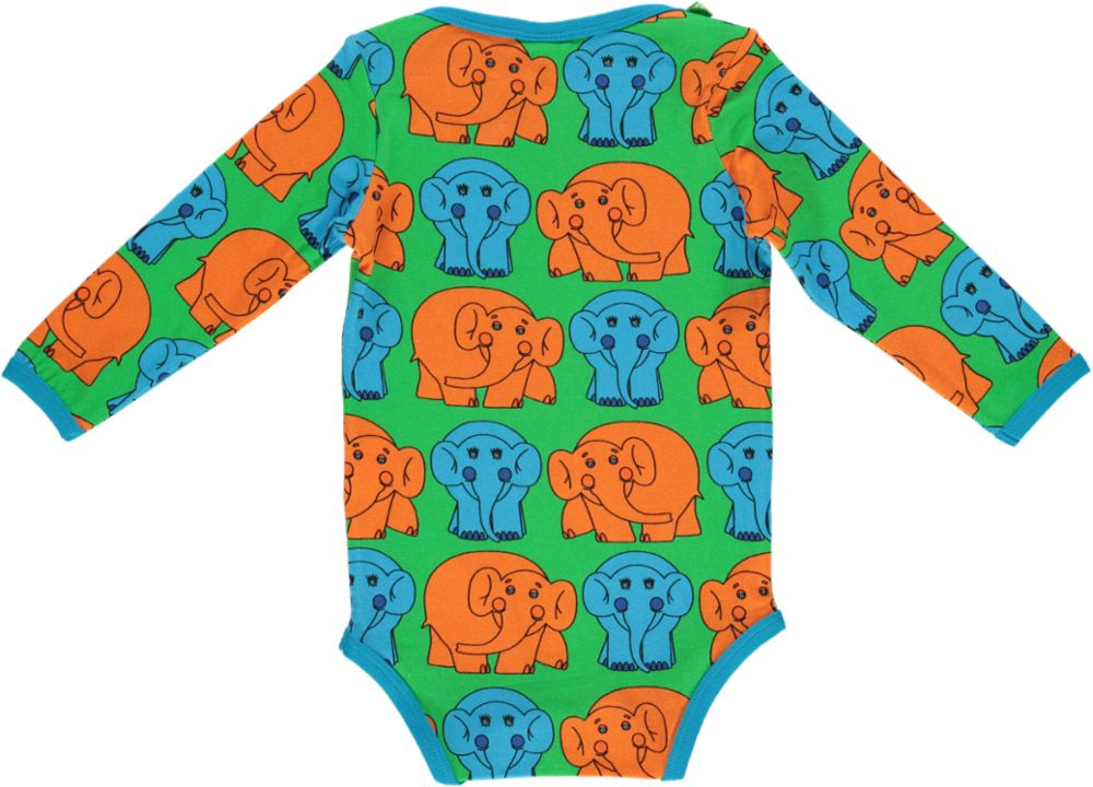 Long-sleeved baby body with elephants
