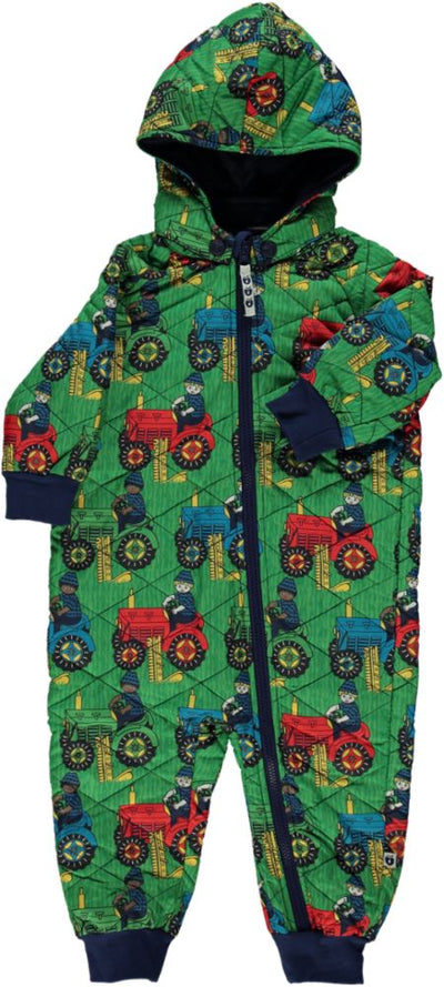 Quilted thermo suit for baby with tractor