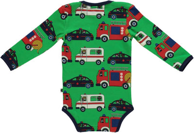 Long-sleeved baby body with emergency vehicles
