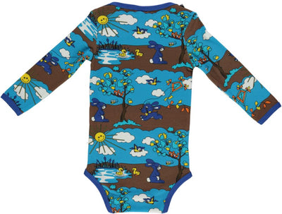Long-sleeved baby body with fall landscape
