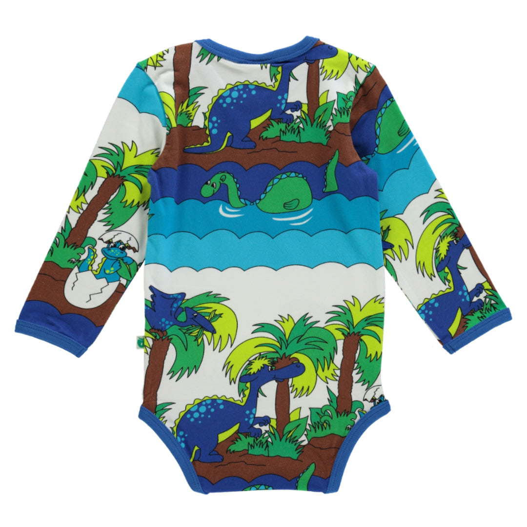 Long-sleeved baby body with dinosaurs