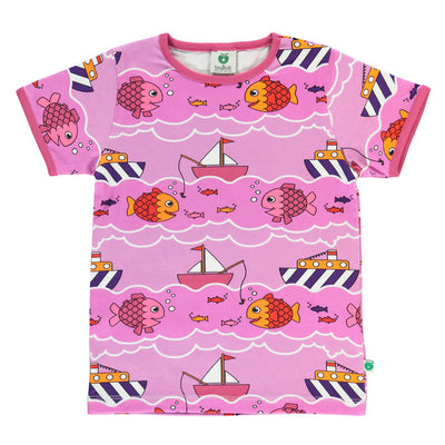 T-shirt with boat and fish
