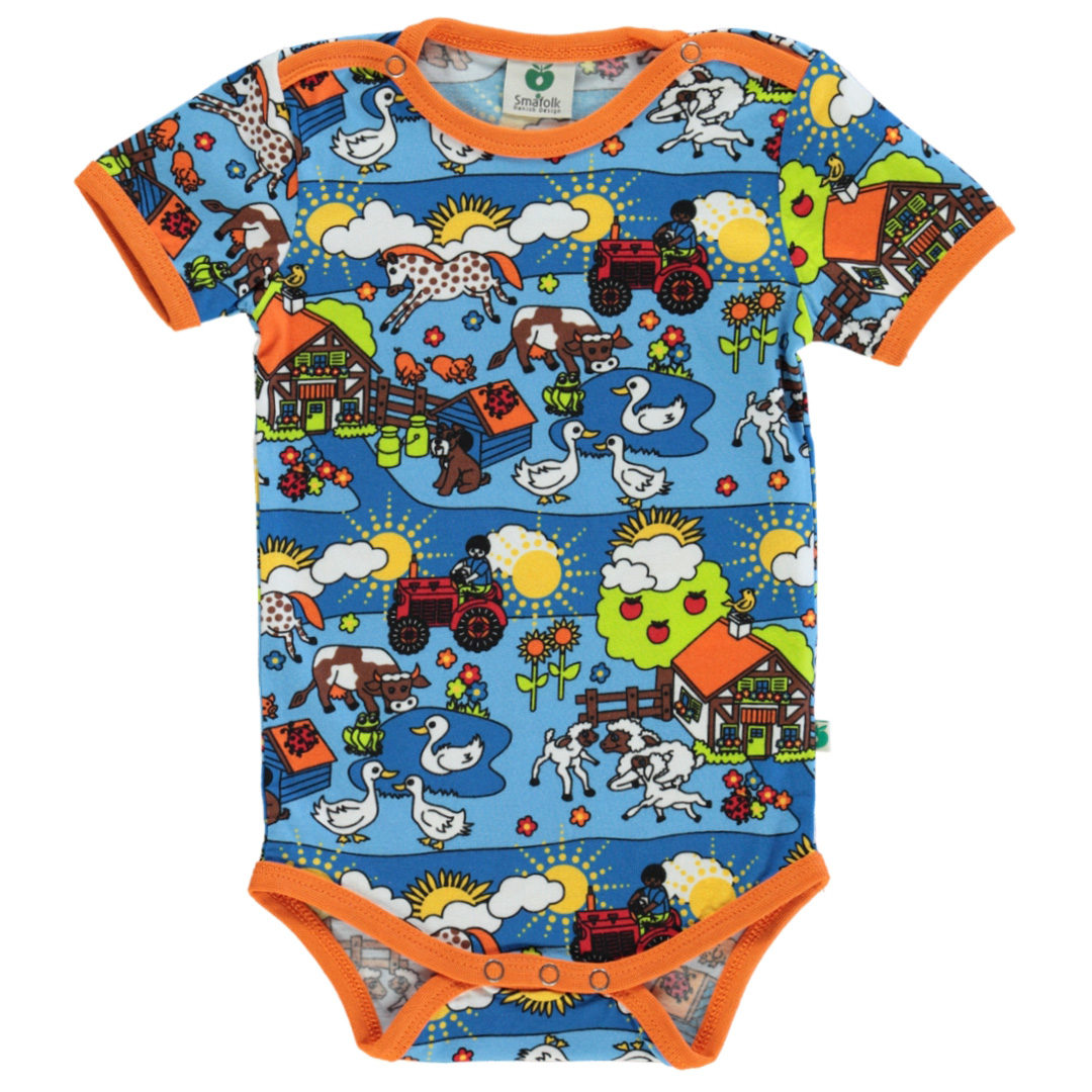 Short-sleeved baby body with farm