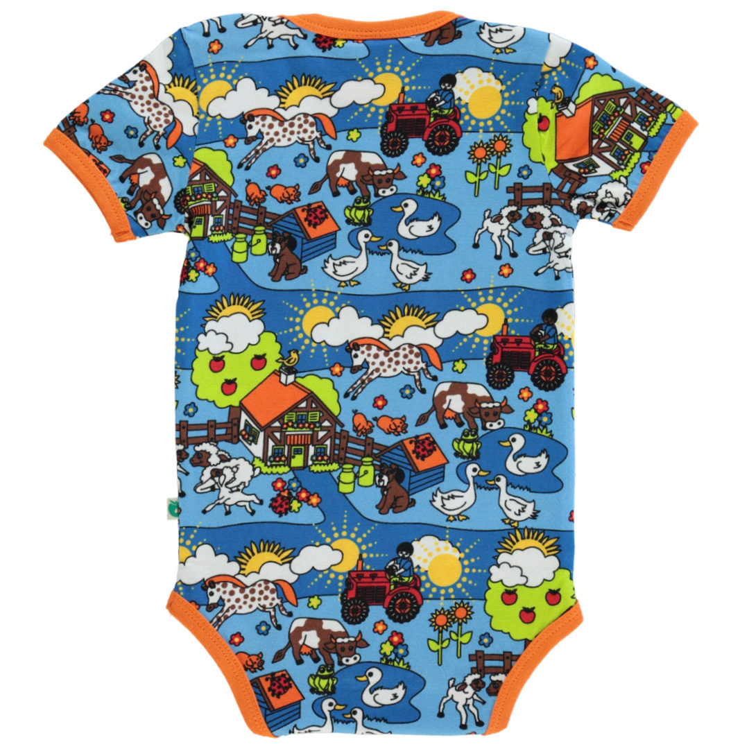 Short-sleeved baby body with farm