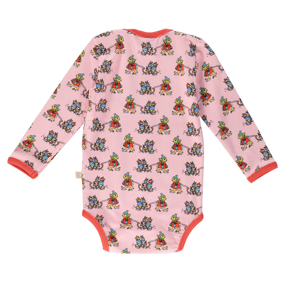 Long-sleeved baby body with rabbits sledding