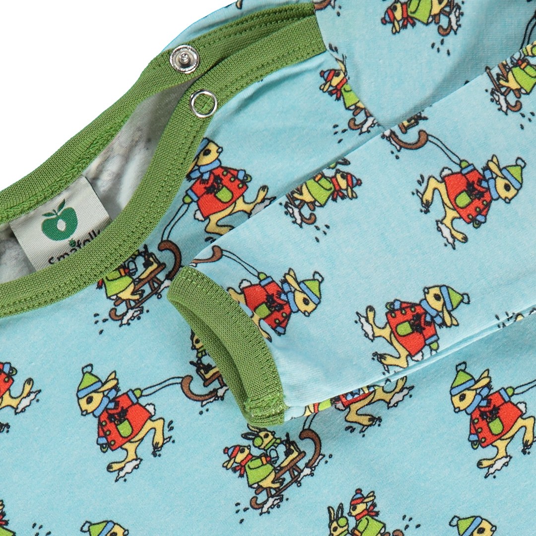 Long-sleeved baby body with rabbits sledding