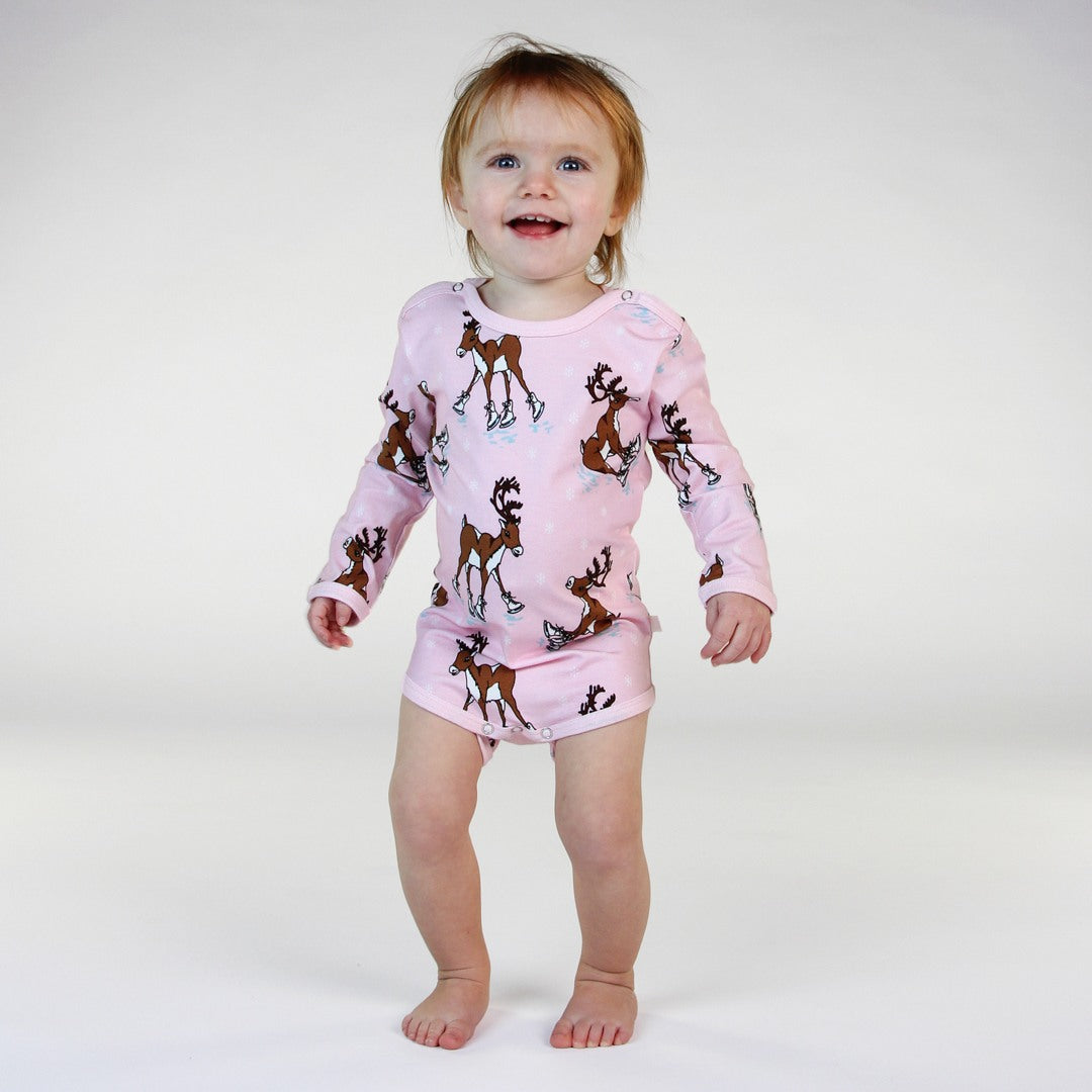 Long-sleeved baby body with reindeer