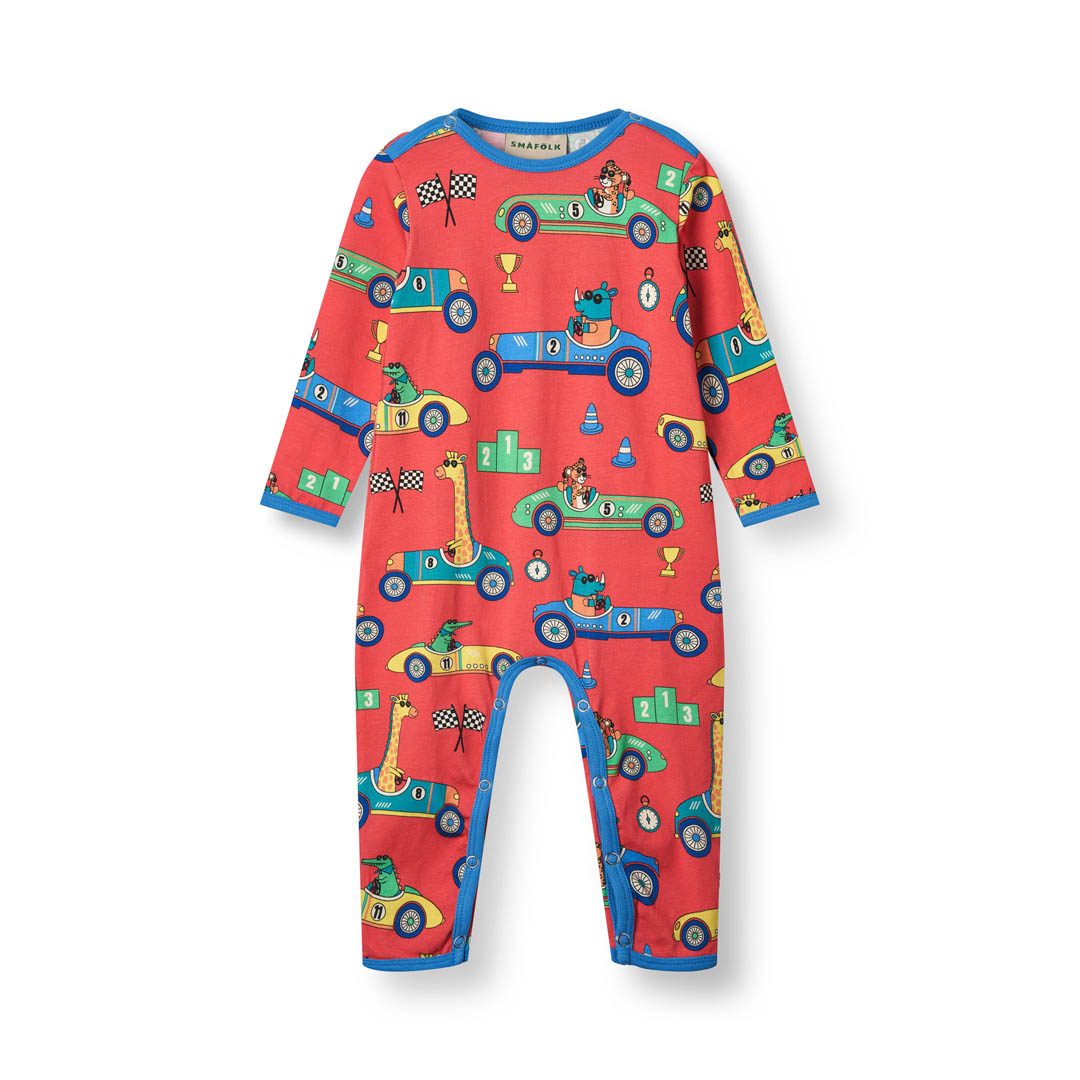 Long-sleeved baby suit with race cars