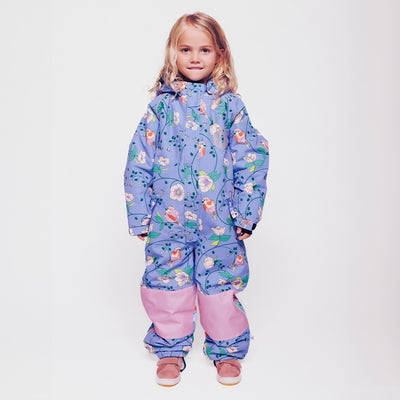 Children's snowsuit with birds and flowers