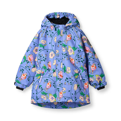Winter coat with birds and flowers