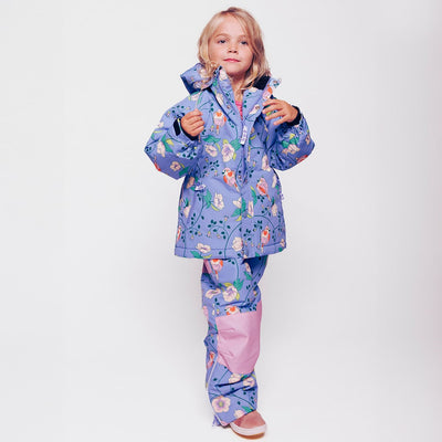 Winter coat with birds and flowers