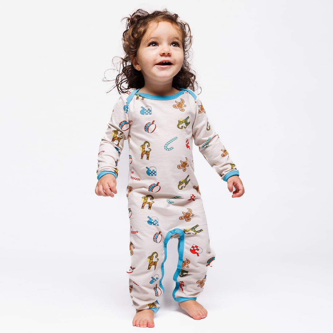 Ulm long-sleeved baby suit with Christmas decorations