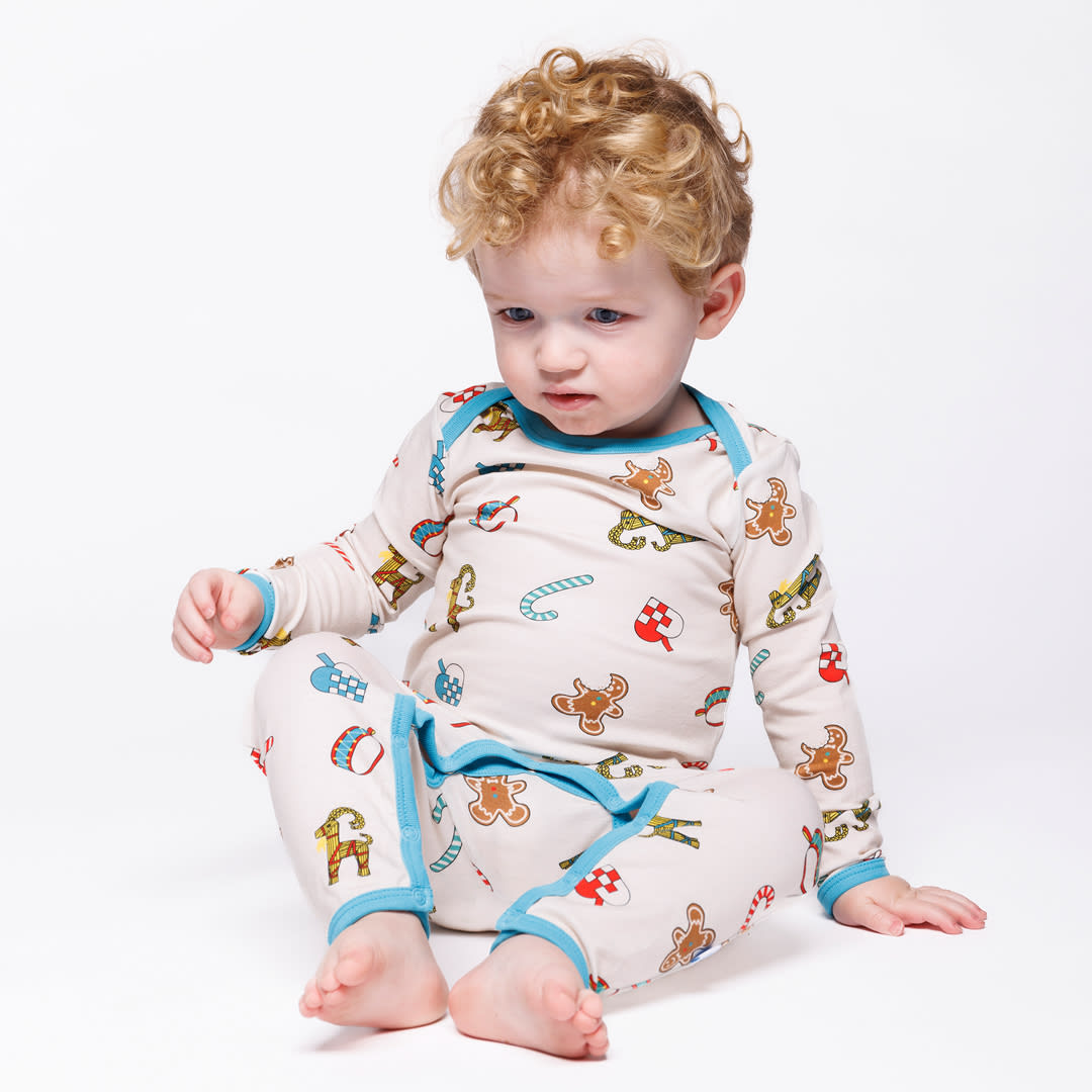 Ulm long-sleeved baby suit with Christmas decorations