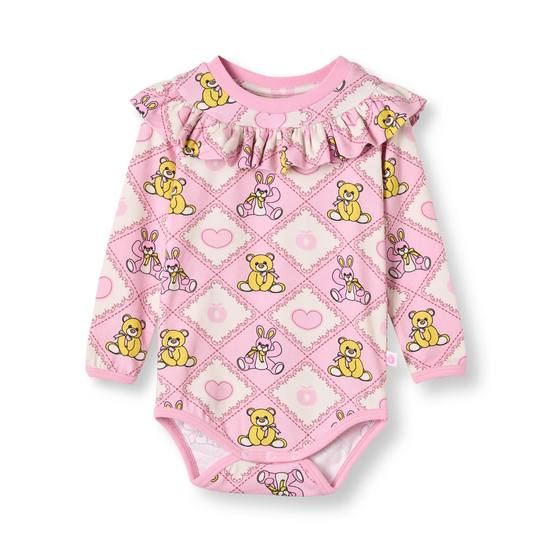 Paula Red long-sleeved baby body with teddy bears