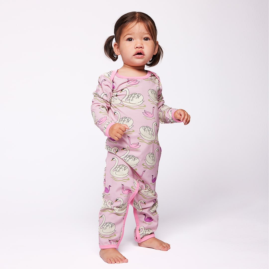 Ulm long-sleeved baby suit with swans