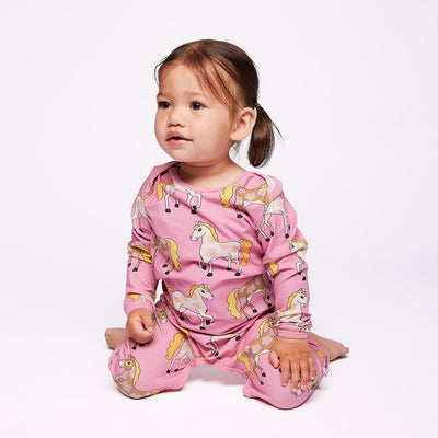 Ulm long-sleeved baby suit with horses