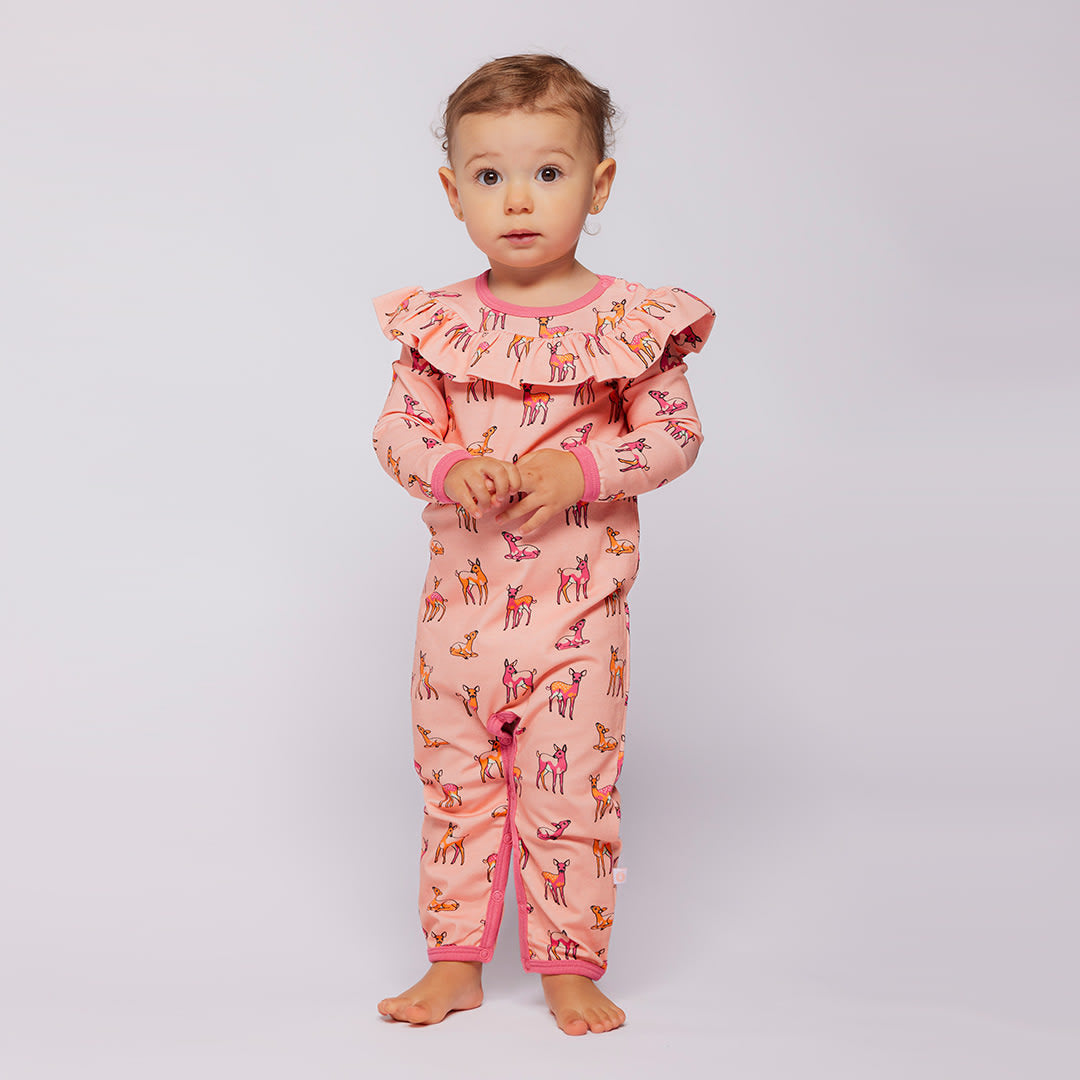 Paula Red long-sleeved baby suit with deers