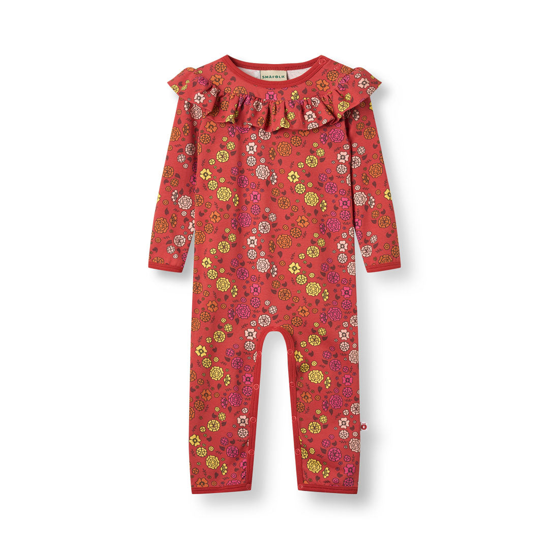 Paula Red long-sleeved baby suit with flowers