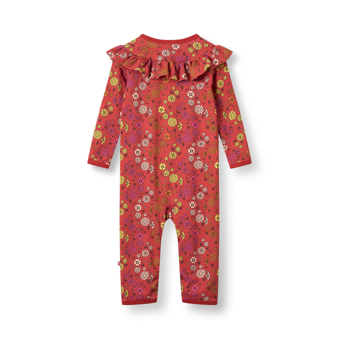 Paula Red long-sleeved baby suit with flowers